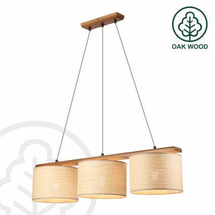 Pendel på ledning AIDA 3xE27/15W/230V Ø 25 cm eg/raffia