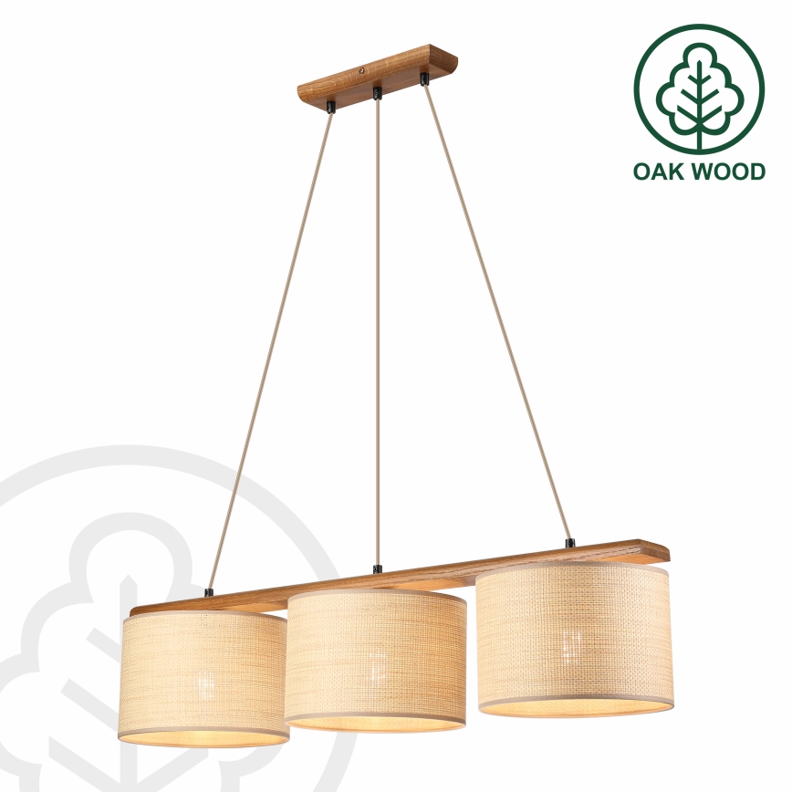 Pendel på ledning AIDA 3xE27/15W/230V Ø 25 cm eg/raffia