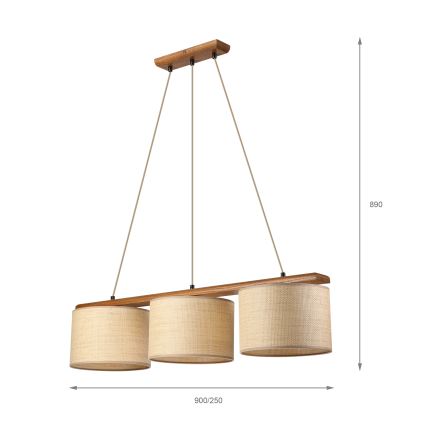 Pendel på ledning AIDA 3xE27/15W/230V Ø 25 cm eg/raffia