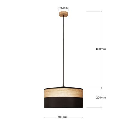 Pendel på ledning ALBA 1xE27/15W/230V Ø 40 cm sort/brun
