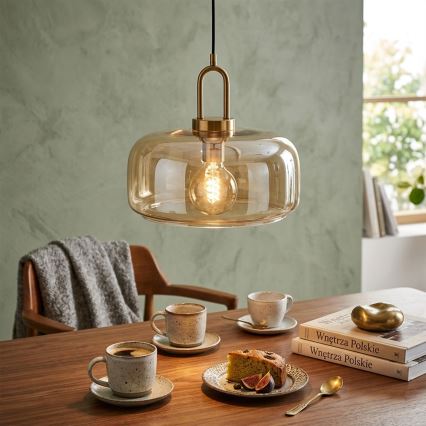 Pendel på ledning AMAYA 1xE27/15W/230V, guld/røget beige