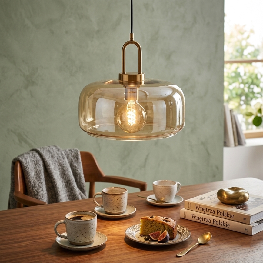 Pendel på ledning AMAYA 1xE27/15W/230V, guld/røget beige