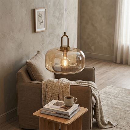 Pendel på ledning AMAYA 1xE27/15W/230V, guld/røget beige