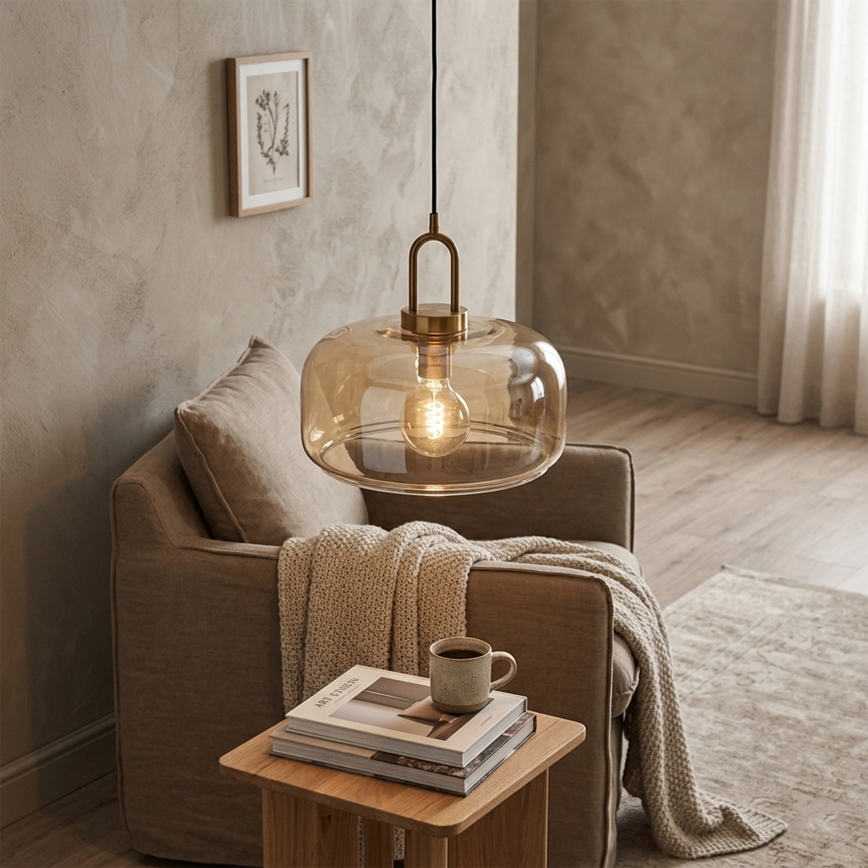 Pendel på ledning AMAYA 1xE27/15W/230V, guld/røget beige