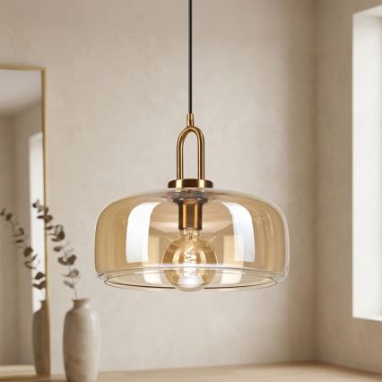 Pendel på ledning AMAYA 1xE27/15W/230V, guld/røget beige