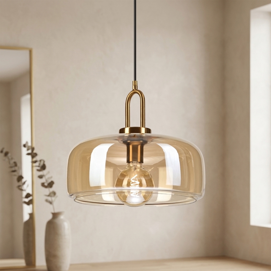 Pendel på ledning AMAYA 1xE27/15W/230V, guld/røget beige