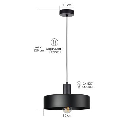 Pendel på ledning ARCANE 1xE27/60W/230V sort
