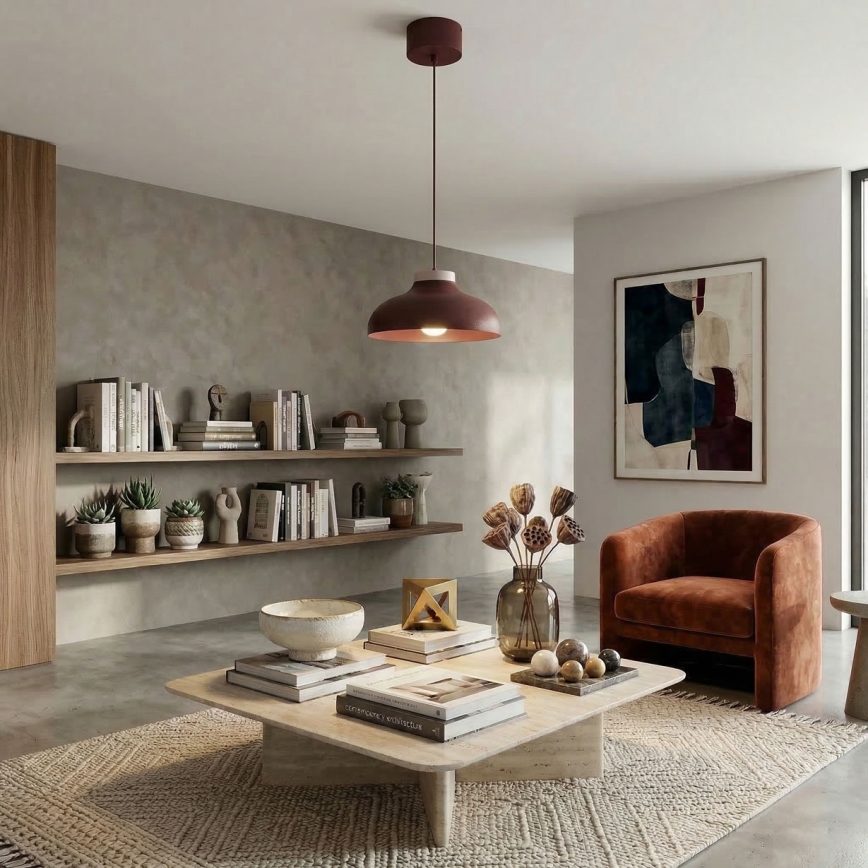 Pendel på ledning BASCA 1xE27/15W/230V bordeaux/creme