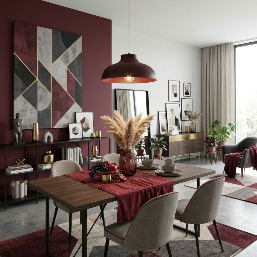 Pendel på ledning BASCA 1xE27/15W/230V bordeaux