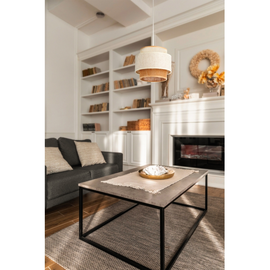 Pendel på ledning BOHO 1xE27/60W/230V Ø 20 cm hvid/jute