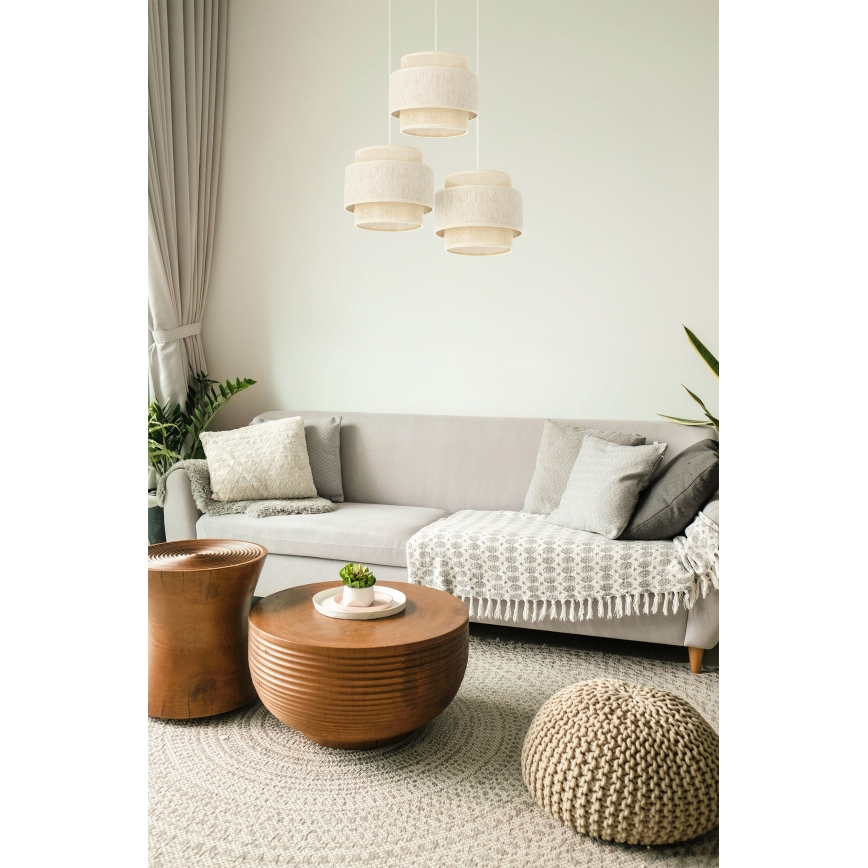 Pendel på ledning BOHO 3xE27/60W/230V creme/jute