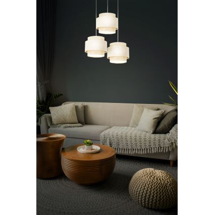 Pendel på ledning BOHO 3xE27/60W/230V creme/jute