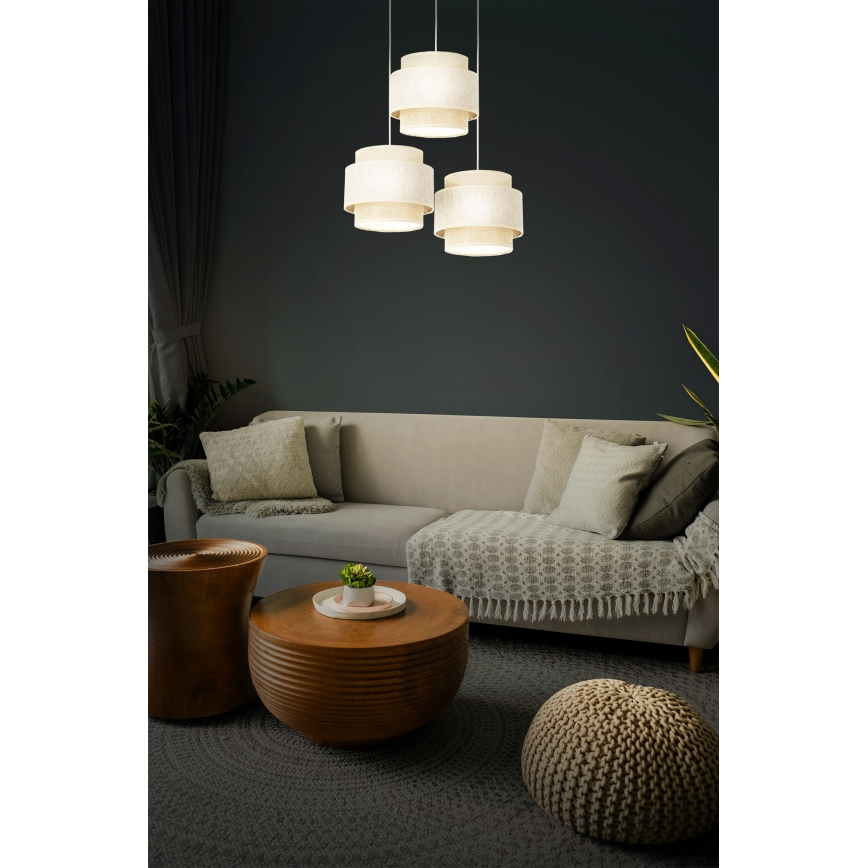 Pendel på ledning BOHO 3xE27/60W/230V creme/jute