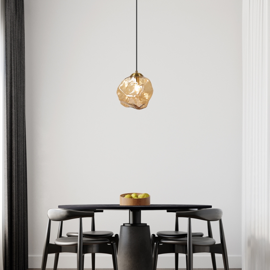 Pendel på ledning CRISTAL 1xE14/15W/230V messing/røgbeige