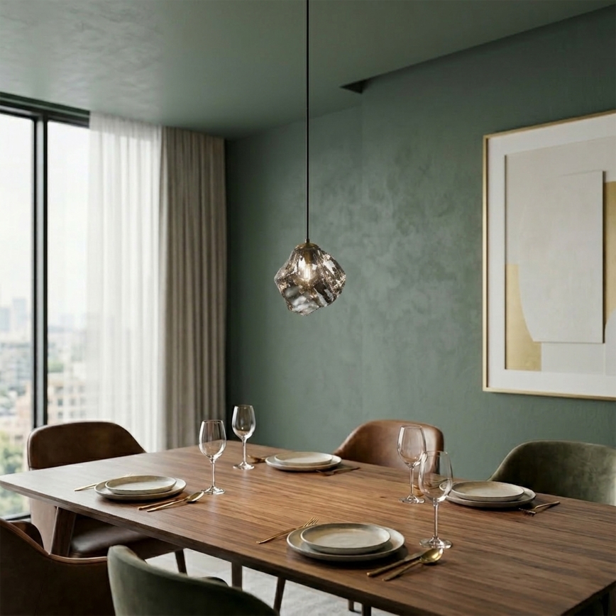 Pendel på ledning CRISTAL 1xE14/15W/230V messing/røget sort