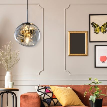 Pendel på ledning CRUMPLED 1xE27/24W/230V Ø 18 cm røgfarvet