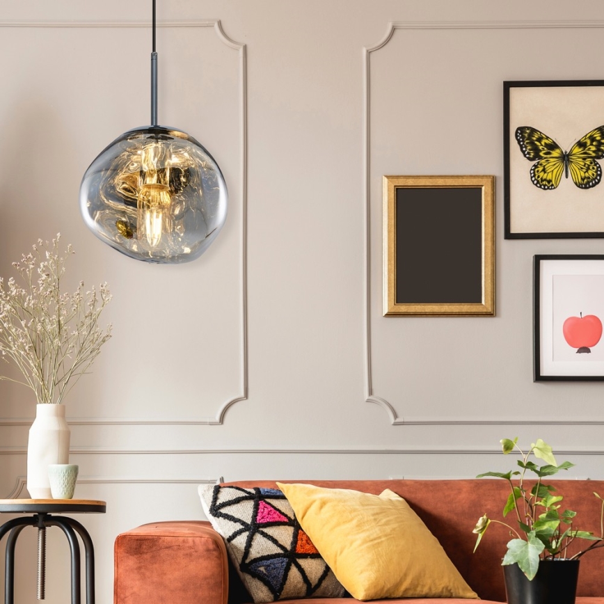 Pendel på ledning CRUMPLED 1xE27/24W/230V Ø 18 cm røgfarvet