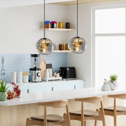 Pendel på ledning CRUMPLED 1xE27/24W/230V Ø 18 cm røgfarvet