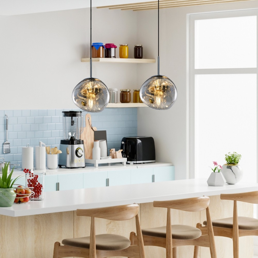 Pendel på ledning CRUMPLED 1xE27/24W/230V Ø 18 cm røgfarvet