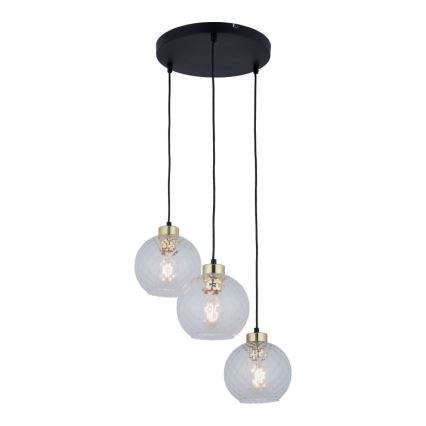 Pendel på ledning DEVON 3xE27/15W/230V sort/klar