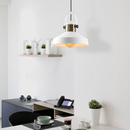 Pendel på ledning DODO 1xE27/40W/230V hvid/bronze