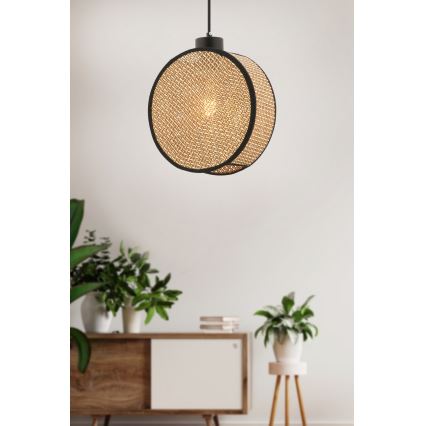 Pendel på ledning DRUM 1xE27/60W/230V brun/sort