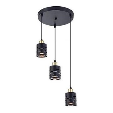 Pendel på ledning ELEN 3xE27/35W/230V Ø 29 cm sort/guld