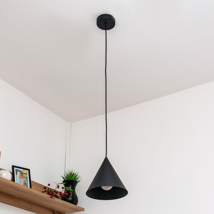 Pendel på ledning ETNA 1xE27/15W/230V Ø 18,5 cm sort