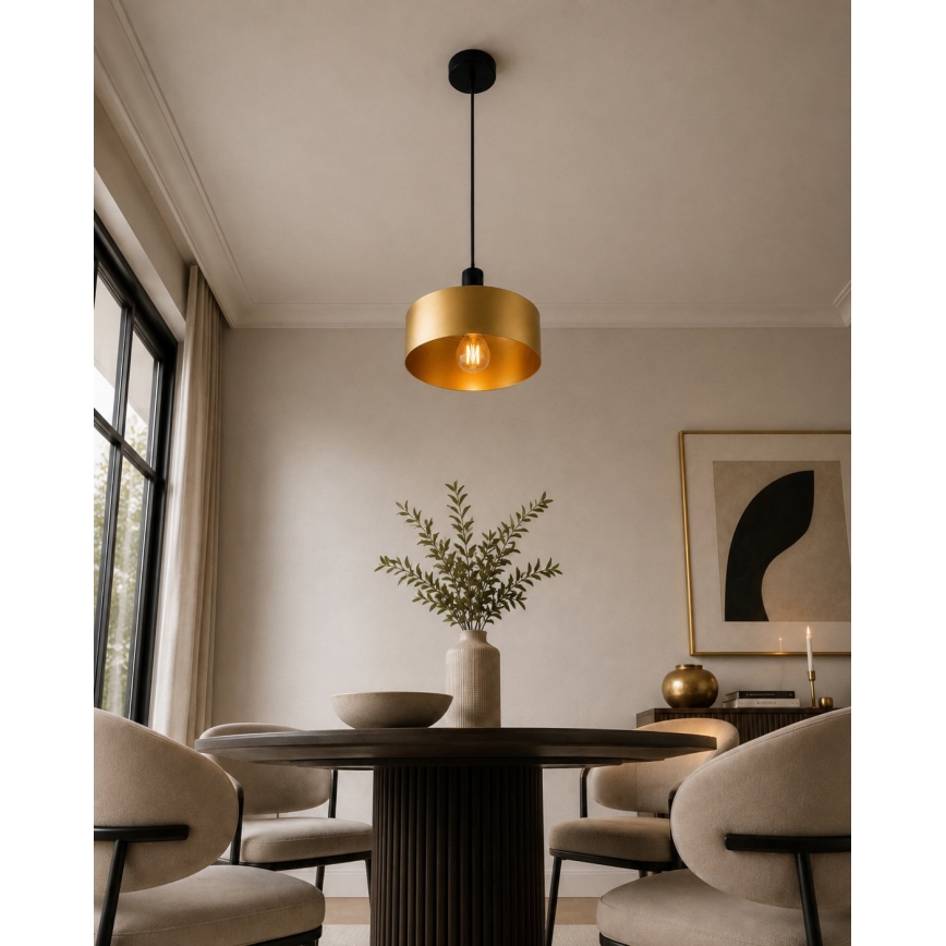 Pendel på ledning HAKI 1xE27/60W/230V guld/sort