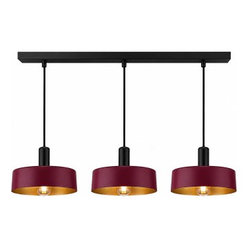Pendel på ledning HAKI 3xE27/60W/230V vinrød/sort