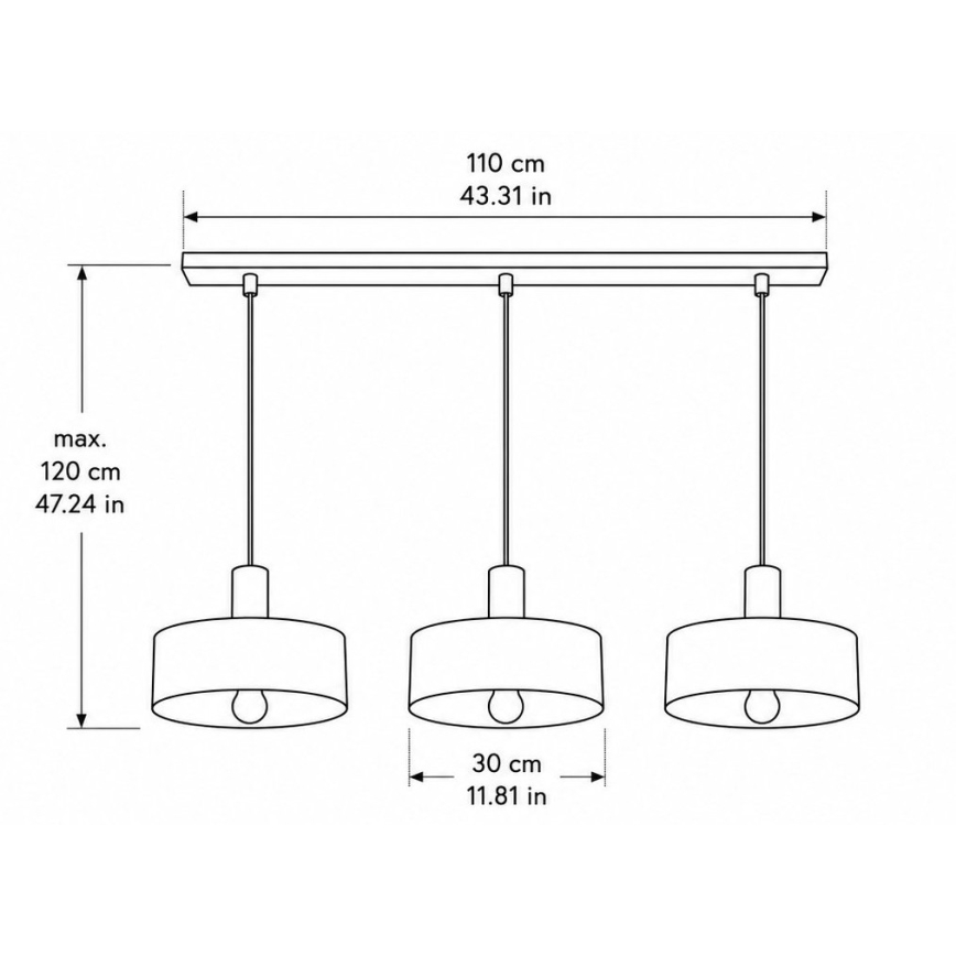 Pendel på ledning HAKI 3xE27/60W/230V vinrød/sort