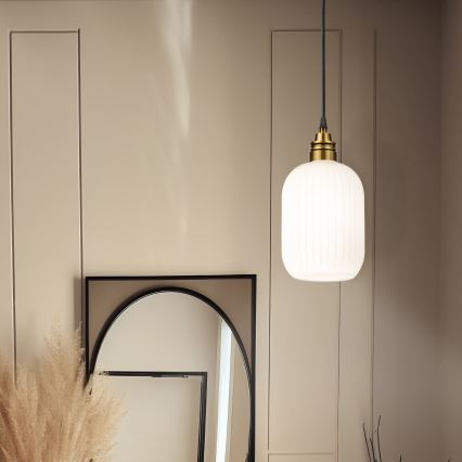 Pendel på ledning HECTOR 1xE27/15W/230V hvid/messing Ø 14 cm