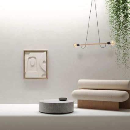 Pendel på ledning HELIX 2xE27/15W/230V sort/fyrretræ