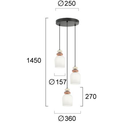 Pendel på ledning HILDA 3xE14/40W/230V sort/brun