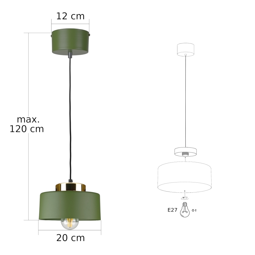 Pendel på ledning IGNIA 1xE27/60W/230V grøn