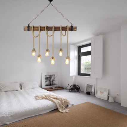 Pendel på ledning KUTUK 6xE27/40W/230V fyrretræ
