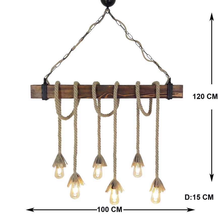 Pendel på ledning KUTUK 6xE27/40W/230V fyrretræ