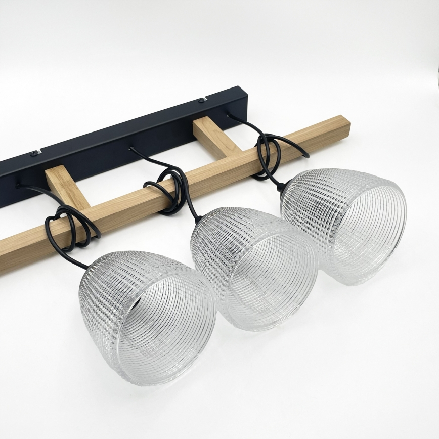 Pendel på ledning LEANDRA 3xE27/15W/230V eg/sort