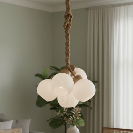 Pendel på ledning LOOMIS 5xE27/15W/230V 130 cm beige/egetræ