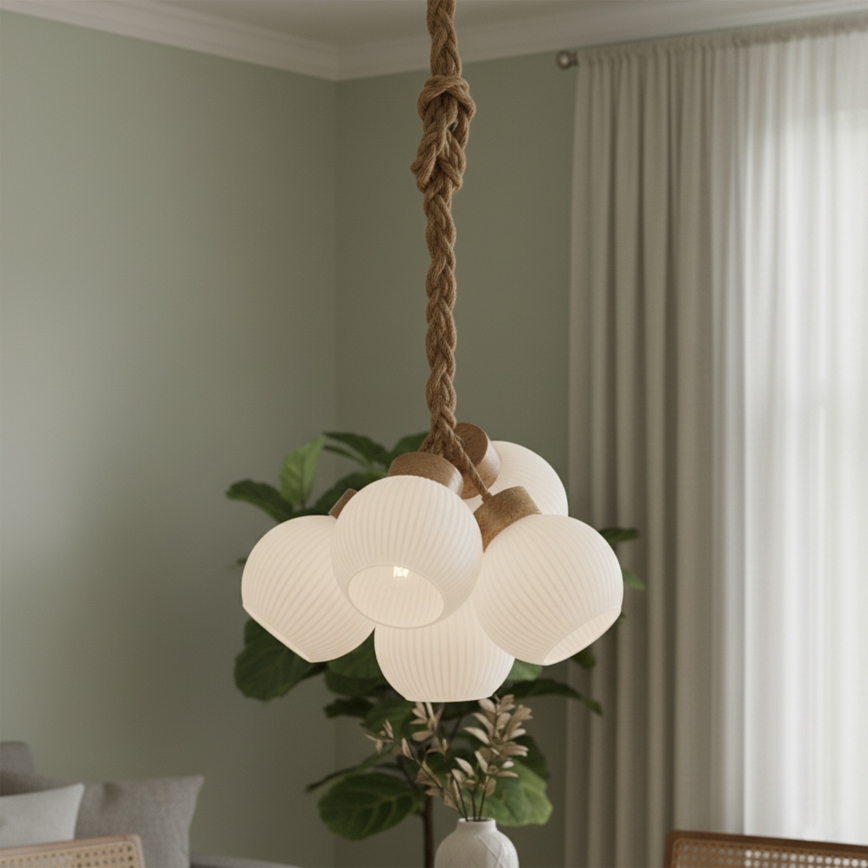 Pendel på ledning LOOMIS 5xE27/15W/230V 130 cm beige/egetræ