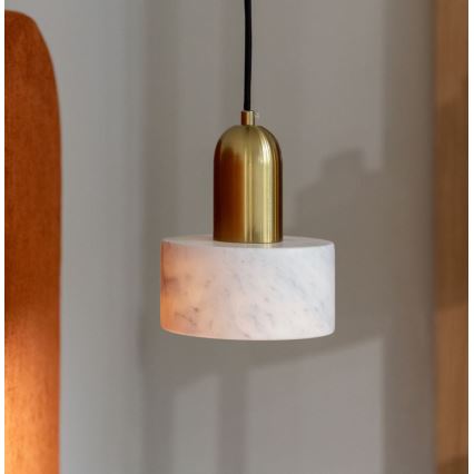 Pendel på ledning MARBLE 1xE27/60W/230V, guld/hvid med marmordekor