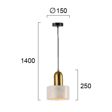 Pendel på ledning MARBLE 1xE27/60W/230V, guld/hvid med marmordekor