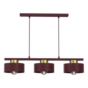 Pendel på ledning MARTI 3xE27/15W/230V bordeaux/guld