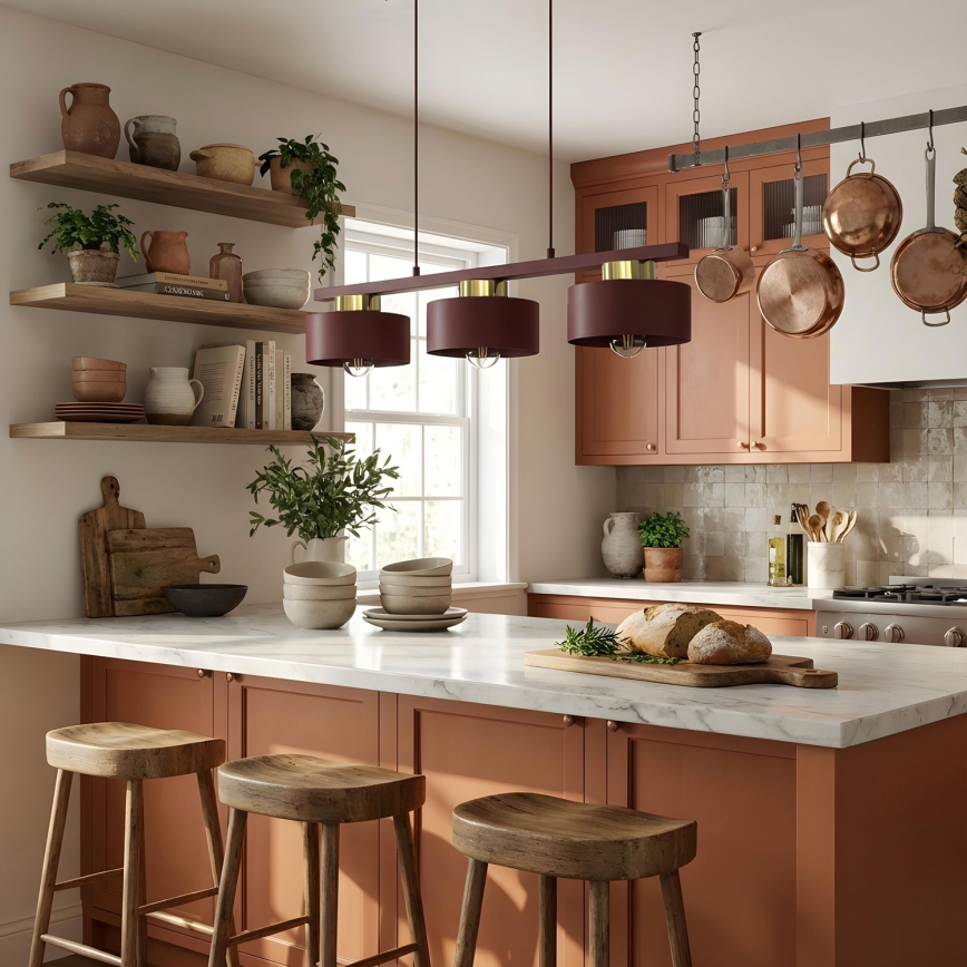 Pendel på ledning MARTI 3xE27/15W/230V bordeaux/guld