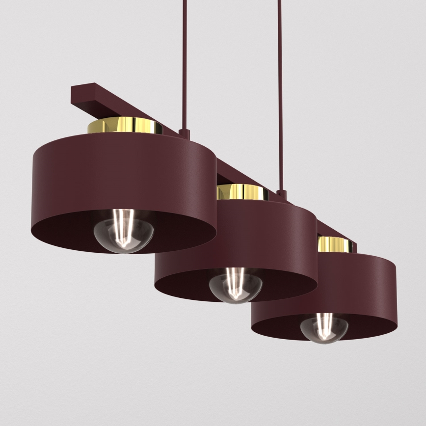 Pendel på ledning MARTI 3xE27/15W/230V bordeaux/guld