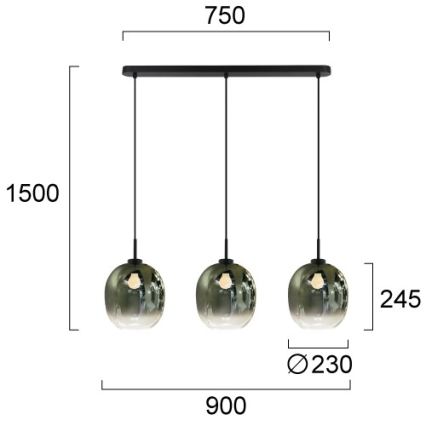 Pendel på ledning MIRROR 3xE27/14W/230V røget sort