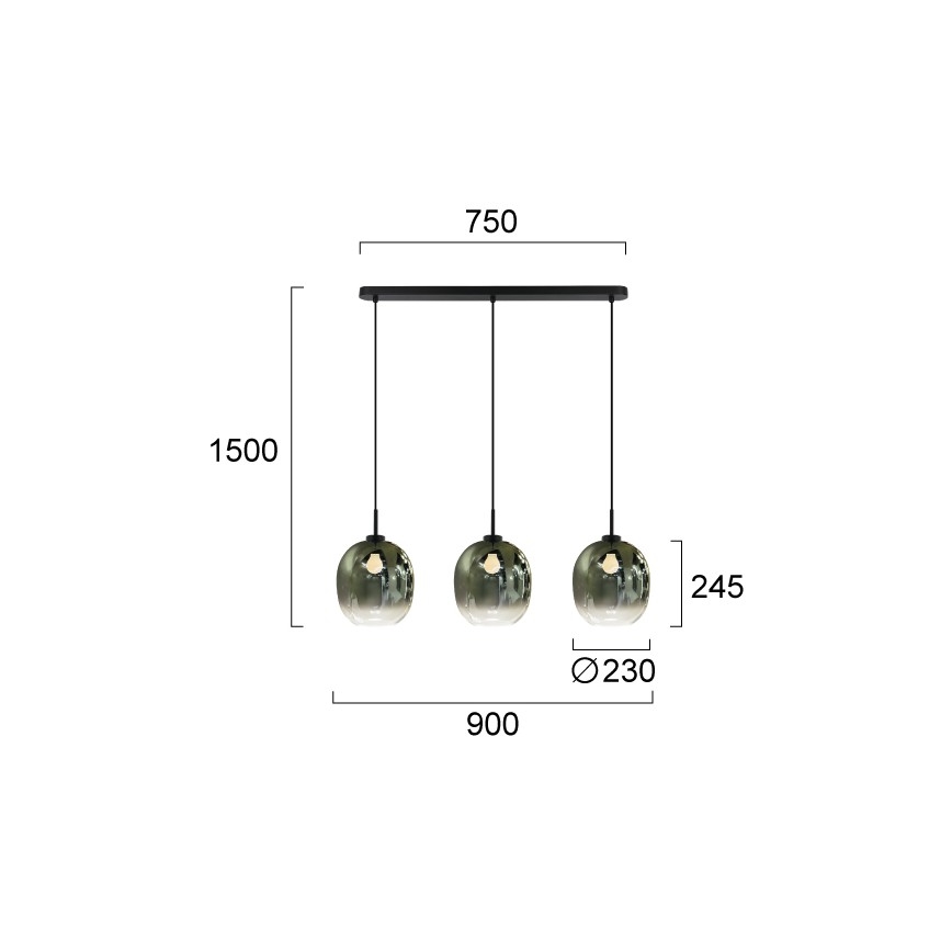 Pendel på ledning MIRROR 3xE27/14W/230V røget sort