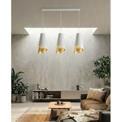 Pendel på ledning MODA 3xE27/15W/230V hvid/guld