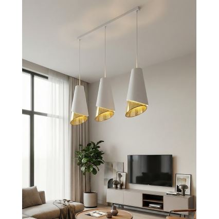 Pendel på ledning MODA 3xE27/15W/230V hvid/guld
