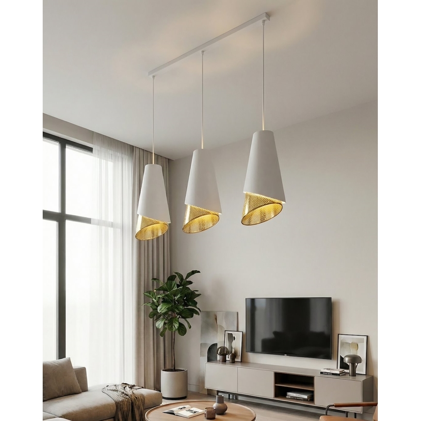 Pendel på ledning MODA 3xE27/15W/230V hvid/guld